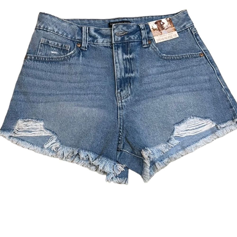 Sincerely Jules Women's Super Highrise Wedge Cut-Off Denim Shorts Blue size 7